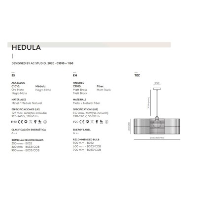 Подвесной светильник Hedula черный металл 90 см