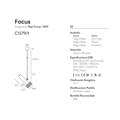 Подвесной светильник Focus 1L черный - алебастр