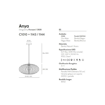 Подвесной светильник Anya черный Ø 50 cm