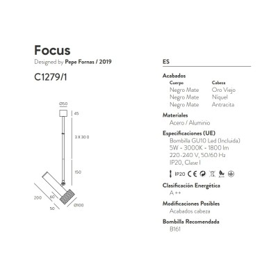 Подвесной светильник Focus 1L черный - антрацит