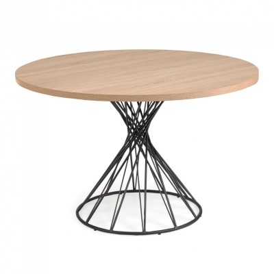 Круглый стол из меламина Niut Ø 120 см с натуральной отделкой и стальными черными ножками